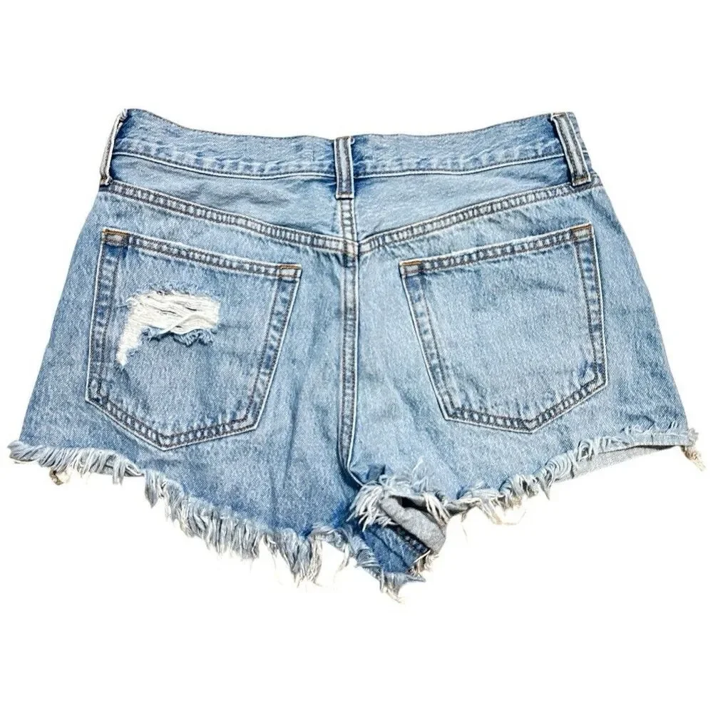 Denim Cutoff Shorts Light Wash Size 7 Frayed Hem Distressed Grunge Y2K Festival